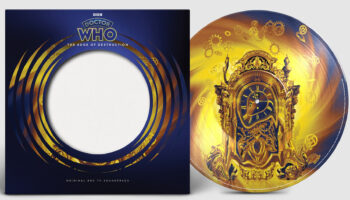 Doctor Who: The Edge of Destruction vinyl sleeve and disc artwork, featuring an melting Ormolu clock