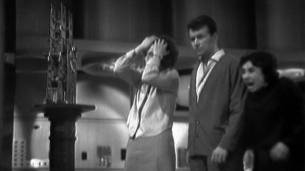Barbara (Jacqeline Hill), Ian (William Russell) and Susan (Carole Ann Ford) in Doctor Who - The Edge of Destruction