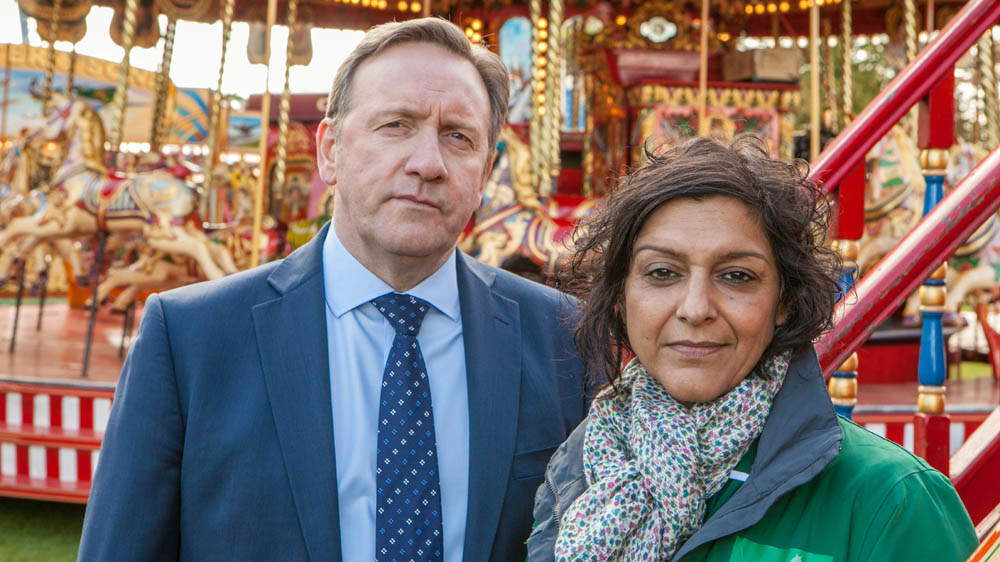 MIDSOMER MURDERS 18 6 NEIL DUDGEON as DCI John Barnaby and MEERA SYAL as Clara Myerscough