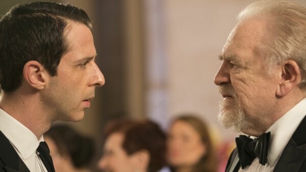 Succession: Kendall (Jeremy Strong) and Logan Roy (Brian Cox)