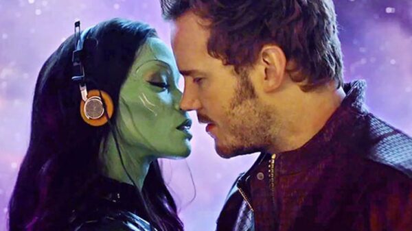 Gamora (wearing headphones) & Star Lord from The Guardians of the Galaxy