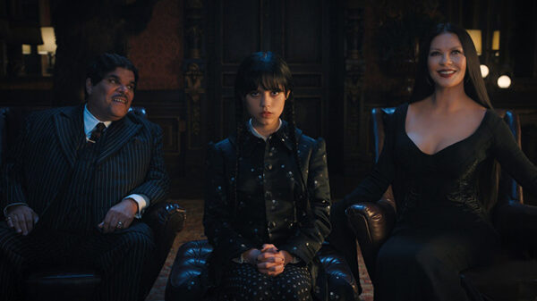 Wednesday Addams and her proud parents Gomez and Morticia