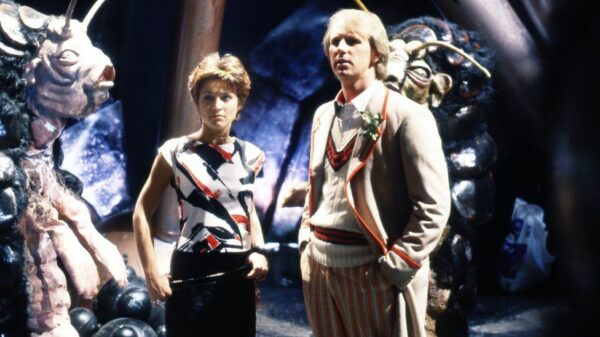 Doctor Who Frontios: Janet Fielding (Tegan) and Peter Davison (the Doctor)