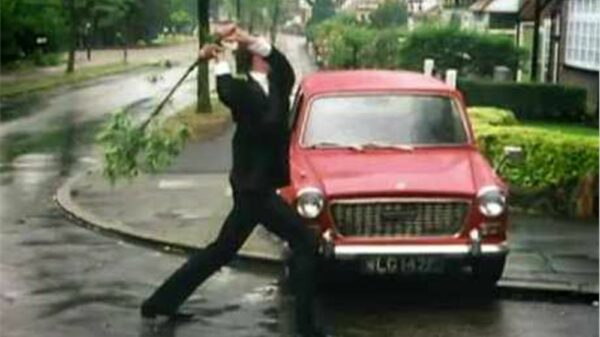 Fawlty Towers - Basil attacks his car with a tree branch