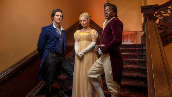 Doctor Who Series 14 - Jonathan Groff, Mille Gibson and Ncuti Gatwa in period costume