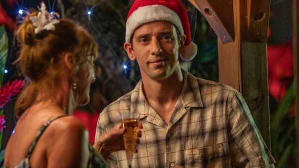 Death in Paradise Christmas 2023 - Ralph Little as DI Neville Parker in a santa hat