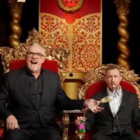 Taskmaster New Year - Greg Davies pouring champagne into Alex Horne's lap