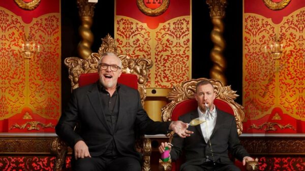 Taskmaster New Year - Greg Davies pouring champagne into Alex Horne's lap