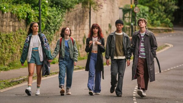 A Good Girl's Guide to Murder: Cara (Asha Banks), Pip (Emma Myers), Lauren (Yali Topol Margolith), Zach (Raiko Gohara) and Connor (Jude Collie) (Image: BBC/Moonage Pictures)
