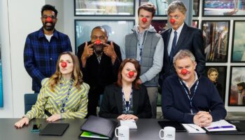 Comic Relief 2024 W1A cast - Jessica Hynes, Monica Dolan, Hugh Bonneville, Romesh Ranganathan, Lenny Henry, Hugh Skinner & Richard Madeley