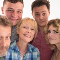 The cast of the Outnumbered Christmas special 2024 - Hugh Dennis, Daniel Roache, Clare Skinner, Tyger Drew-Honey and Ramona Marquez