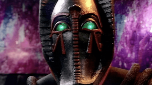 The Egyprian style mask of the Osiran villain Sutekh from Doctor Who: Pyramids of Mars
