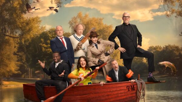 The Taskmaster Series 18 line-up on a boat