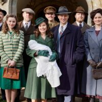 The All Creatures Great and Small Series 5 cast outside a chruch for baby James Herriot's christening