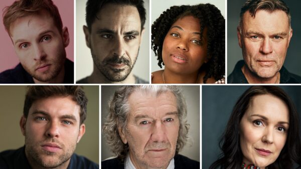 The Guest cast: L-R: Sion Daniel Young (Image: Pip), Emun Elliott, Bethan Mary-James (Image: Pip Bourdillon), Julian Lewis Jones, Joseph Ollman, Clive Russell and Catherine Ayers