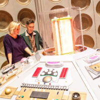 India Fisher and Paul McGann at the TARDIS console for Doctor Who: The Stuff of Legend live