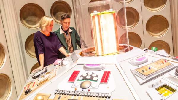 India Fisher and Paul McGann at the TARDIS console for Doctor Who: The Stuff of Legend live