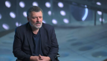 Steven Moffat on the TARDIS set