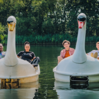 Big Boys final series - Yemi, Corinne, Jack and Danny on swan pedalos