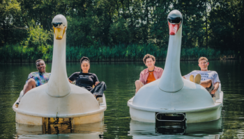 Big Boys final series - Yemi, Corinne, Jack and Danny on swan pedalos