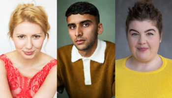 (Ellie) Bronté Barbé, Hassan (Samir Arrian) & (Robyn) Steph Lacey who play fans in Doctor Who: Lux