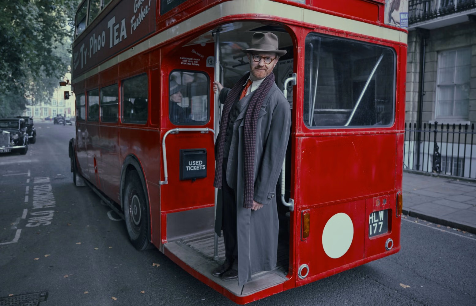 Bookish - Mark Gatiss as Gabriel Book, on the back of a London routemaster bus