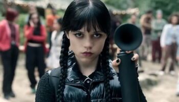 Wednesday with an airhorn from the Season 2 Part 1 trailer