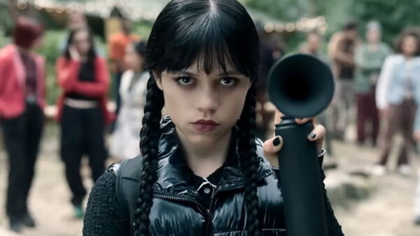 Wednesday with an airhorn from the Season 2 Part 1 trailer