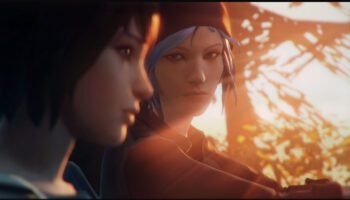 Two girls sit in a car during sunset, one looks at the other who is looking ahead