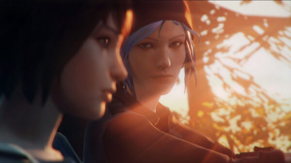 Two girls sit in a car during sunset, one looks at the other who is looking ahead