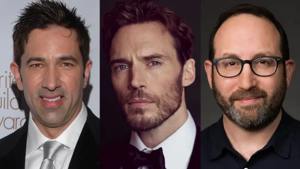 Sheldon Turner, Sam Claflin, and Robert Rovner, who will star in Barbaric