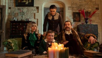 (L-R) Valeeta (Sian Clifford), Vernon (Gabriel Nagy), Val (Lenny Rush), Victor (Tom Davis) posing in character for The Reluctant Vampire