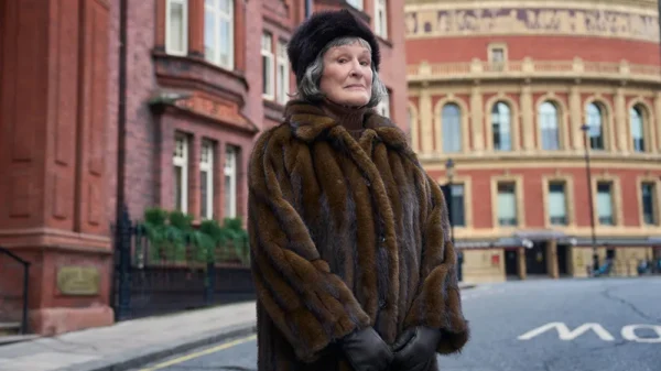 Glenn Close, dressed in furs in her character for Up To No Good