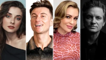 Giorgia Whigham, Trevor Wallace, Alyssa Milano and Shea Whigham, who will star in How The Cookie Crumbles