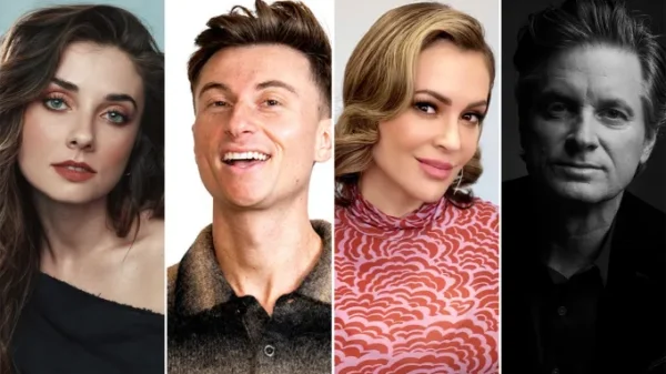 Giorgia Whigham, Trevor Wallace, Alyssa Milano and Shea Whigham, who will star in How The Cookie Crumbles