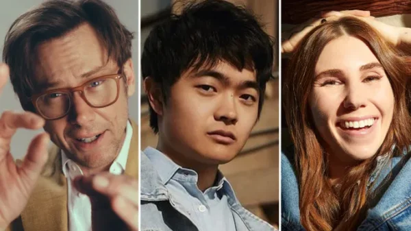 Jimmi Simpson, Ben Wang, and Zosia Mamet, who will star in Kaet Might Die