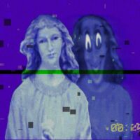 A corrupted VHS image of an angel, taken from The Mandela Catalogue youtube series
