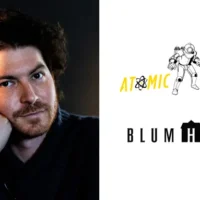 Jacob Chase next to the Blumhouse logo, they are both behind Sleepover