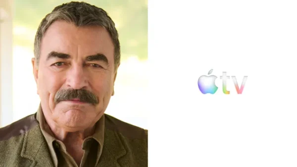 Tom Selleck and the Apple TV logo