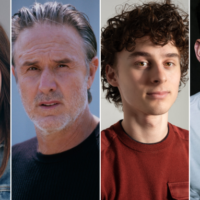 Alexa Swinton, David Arquette, Wyatt Oleff, and Sawyer Spielberg, who will star in Wreckless