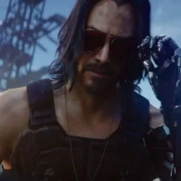 Keanu Reeves in Cyberpunk 2077 game.